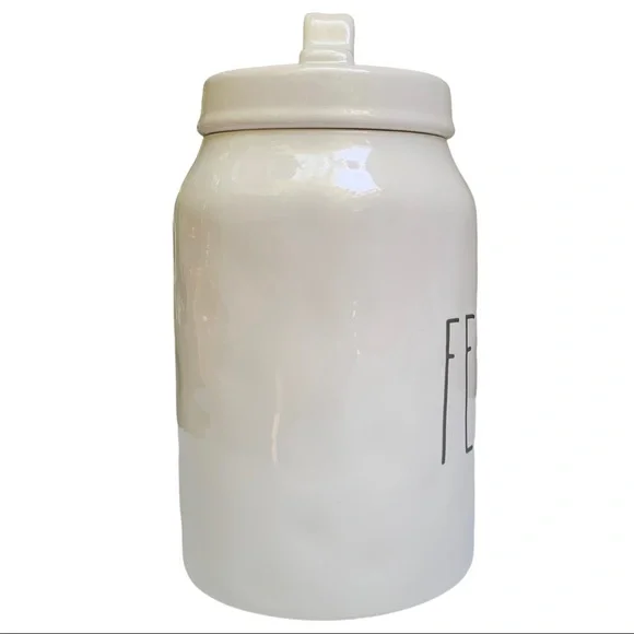 Rae Dunn FETCH Canister Dog Treat Jar White Black Letters Dimples NWT 2017 OG - Picture 6 of 16